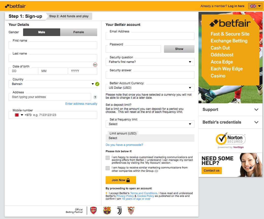 Betting Limit Settings Screenshot
