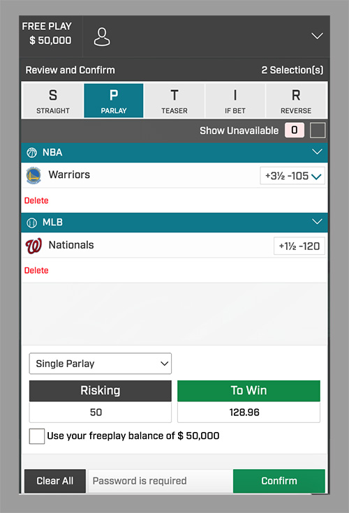 Parlay Push Bet Slip