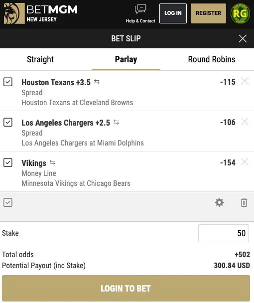 Parlay Betting Interface Example