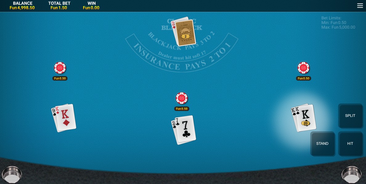 Classic blackjack table