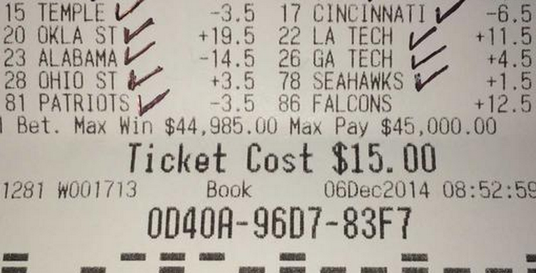 Sports Betting Parlay Ticket